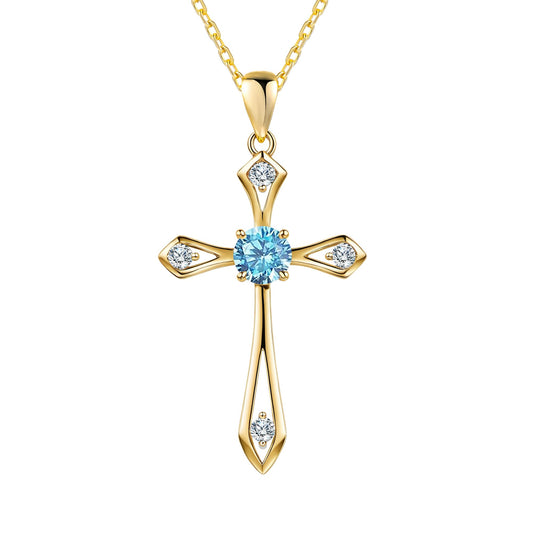 14K Gold Plated Solid Cross Necklace for Women,925 Sterling Silver Ladies Faith Cross Birthstone Pendant Christian Religious Confirmation Baptism Everyday Fine Jewelry Anniversary Birthday Gifts for Her