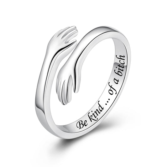 ACJFA Hug Rings for Women Sterling Silver Adjustable Ring Thumb Ring Birthday Mother Gifts Jewelry (Be kind ... of a *)