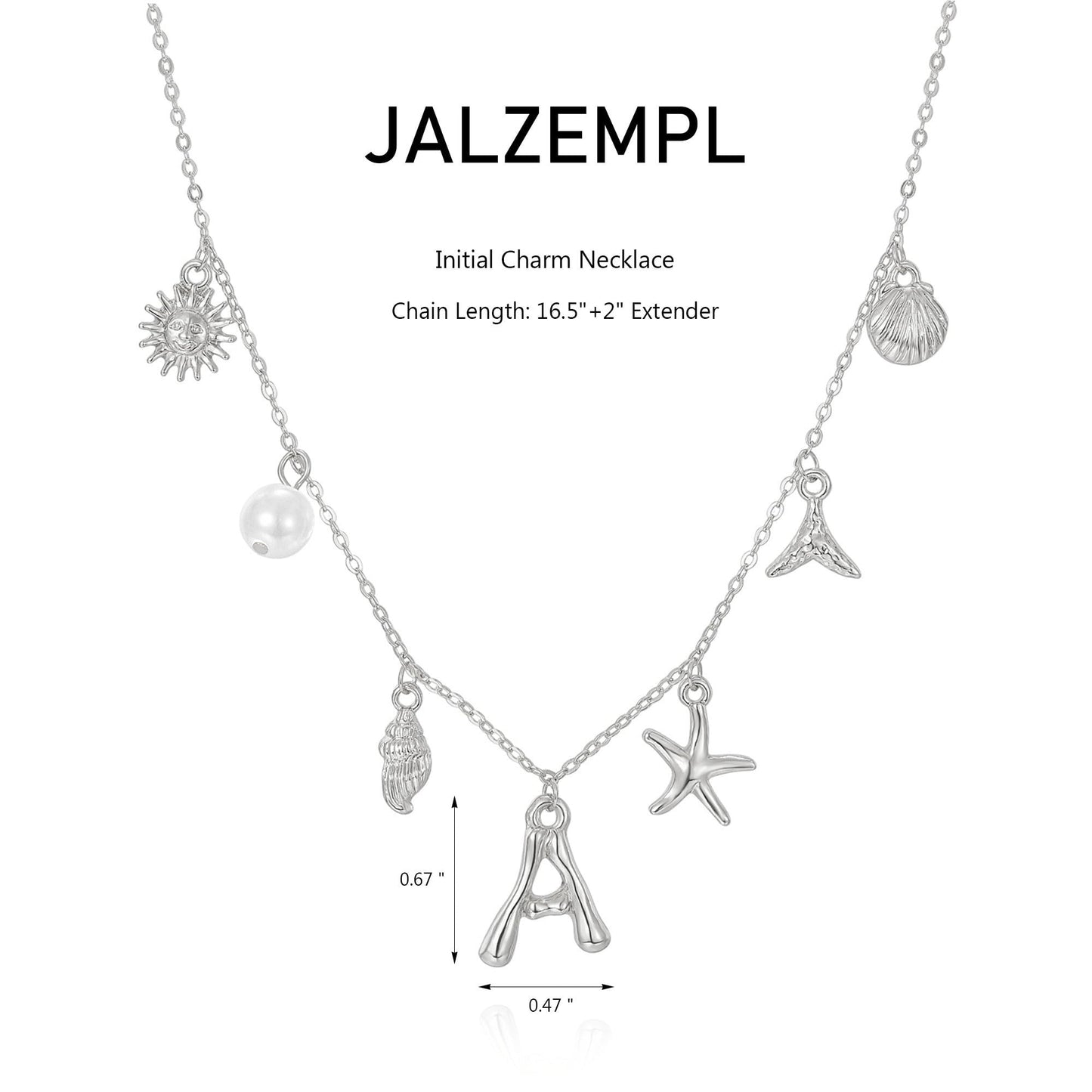 JALZEMPL Initial Charm Necklace For Women Seashell Shell Letter Boho Summer Beach Starfish 14k Gold Plated Silver Pendant Surfer Jewelry Gifts (P,Silver)
