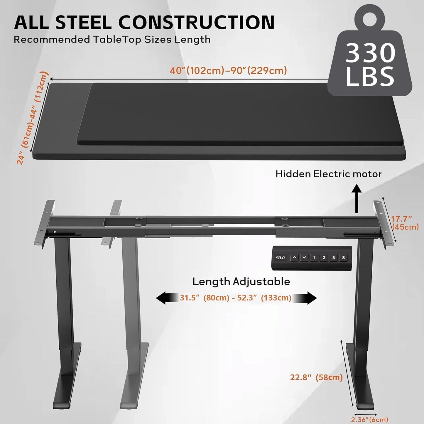 AspenLoft Dual Motor Electric Standing Desk Frame Workstation,Memory Controller Height Adjustment,330 lbs Capacity,Computer Desk for Home and Office,Black Frame Only