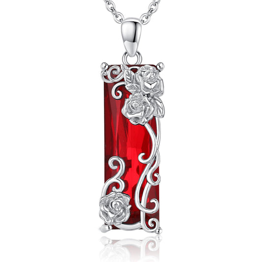 AENEAS Valentines Day Gifts for Women Her Rose Necklace for Women 925 Sterling Silver Red Crystal Pendant Flower Jewelry Gifts for Women Her Wife