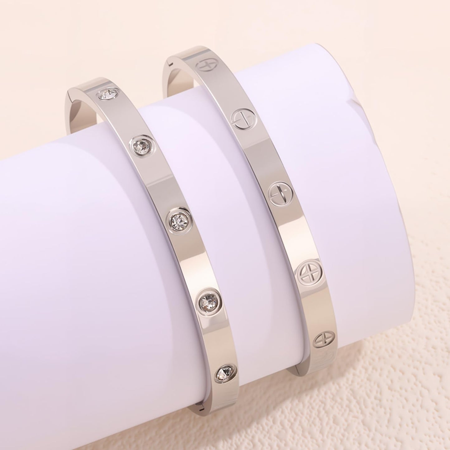 Camhanno 18K Gold Plated Stainless Steel Cuff Bracelet & Love Friendship Screw Bangle Bracelet Set for Women with Gift Box (2Pcs Silver Set Style 3)