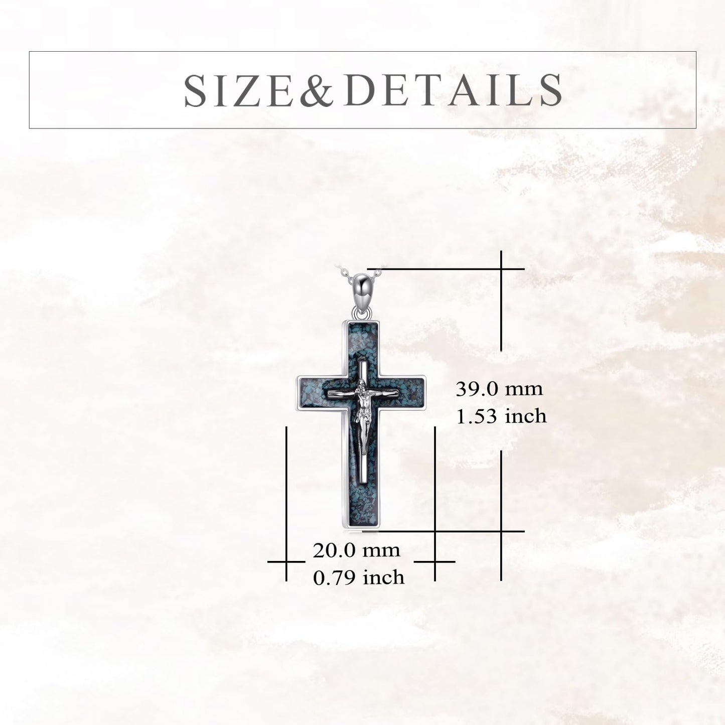 YFN Crucifix Cross Necklace Sterling Silver Jesus Cross Pendant Turquoise Jewelry Christian Gifts for Women Men