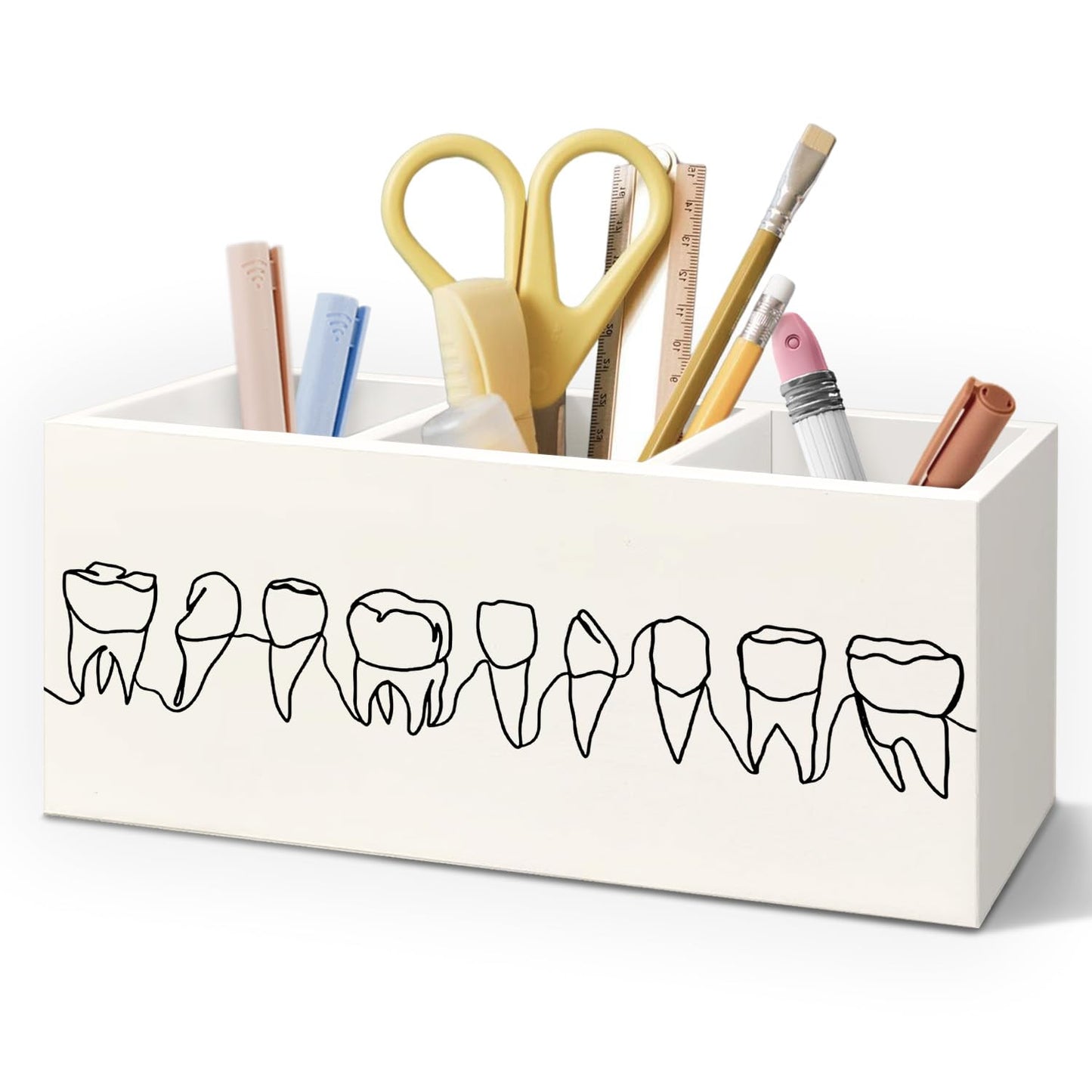 AQYIP Dentist Gifts Pen Pencil Holder for Desk, Dental Office Decor, Dental Hygienist Gifts Wooden Box Decorative Sign for Dentist Office Clinic Hospital Desk Tabletop Decor