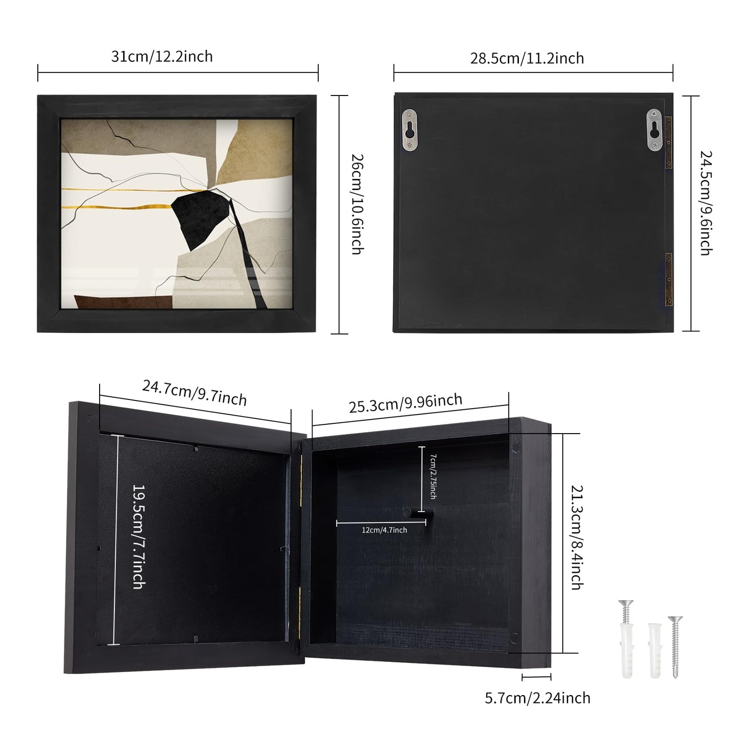 Dononr Hidden Gun Storage, Hidden Gun Safe for Pistols with Magnetic, Wooden Picture Frames for Handgun, Hidden Storage Gun Safe Home Furniture, Concealment Furniture Picture Frame Box, Black