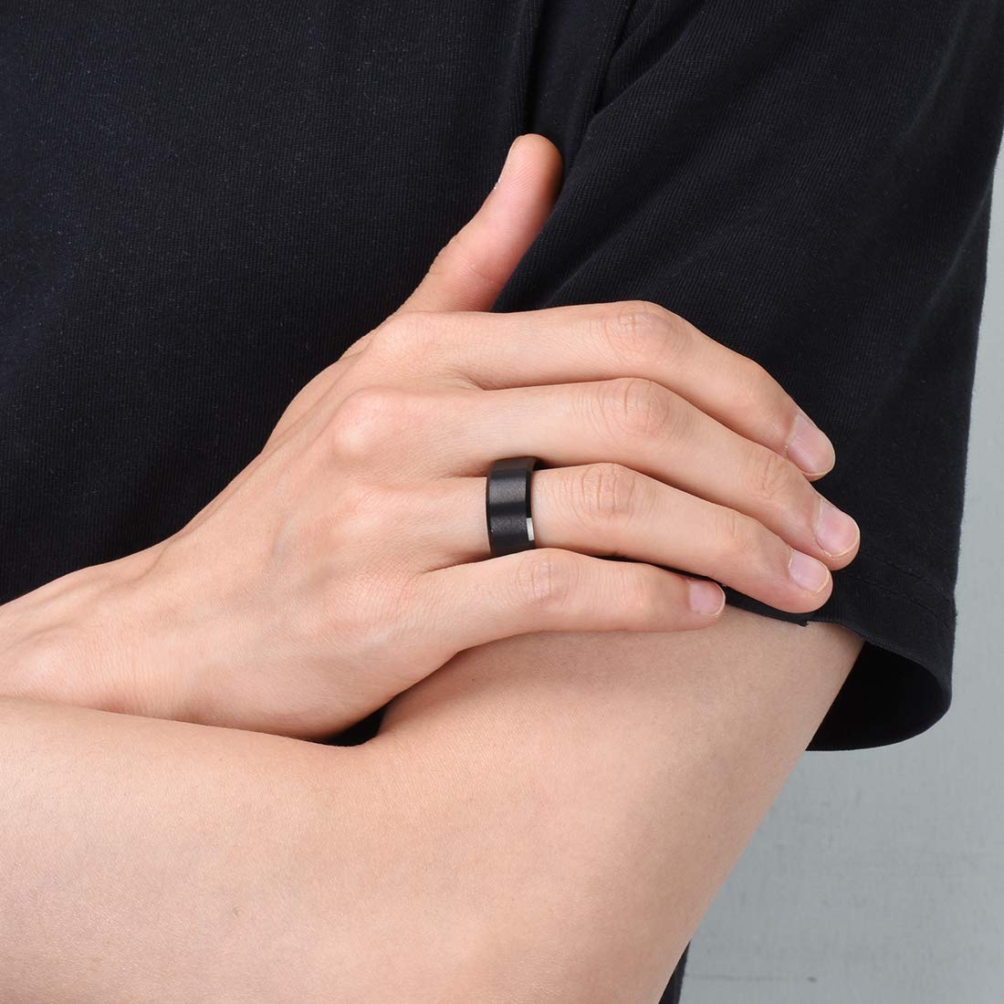 King Will 9mm Men's Black Wedding Ring - Brushed Matte Surface, Beveled Polished Edge, Comfort Fit Size 13