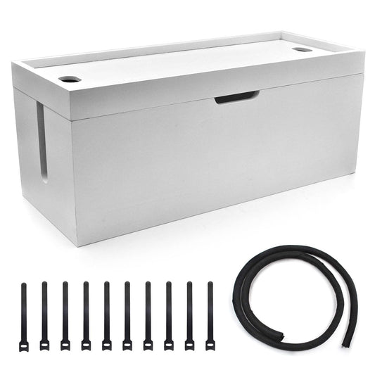 15 inch Bamboo Large Cable Management Box, Organizer Cord Box Hider - Power Strip Hider Cable Storage for Office, TV Wires, Desk Cord Organizer, No Assembley Required, Bamboo (White)