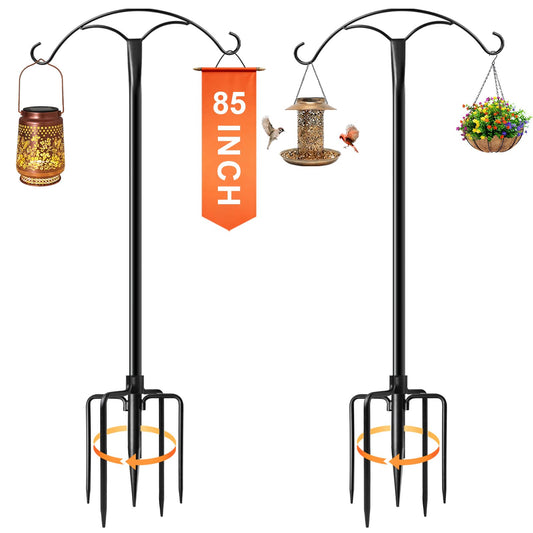85 Inch Shepherds Hooks for Outdoor,Heavy Duty Shepherds Hooks for Outdoor with 5 Prong Base, Adjustable Stand Hanger for Garden Plant, Hummingbird Feeder, Lantern, Hanging Wedding Decor (2 Pack)