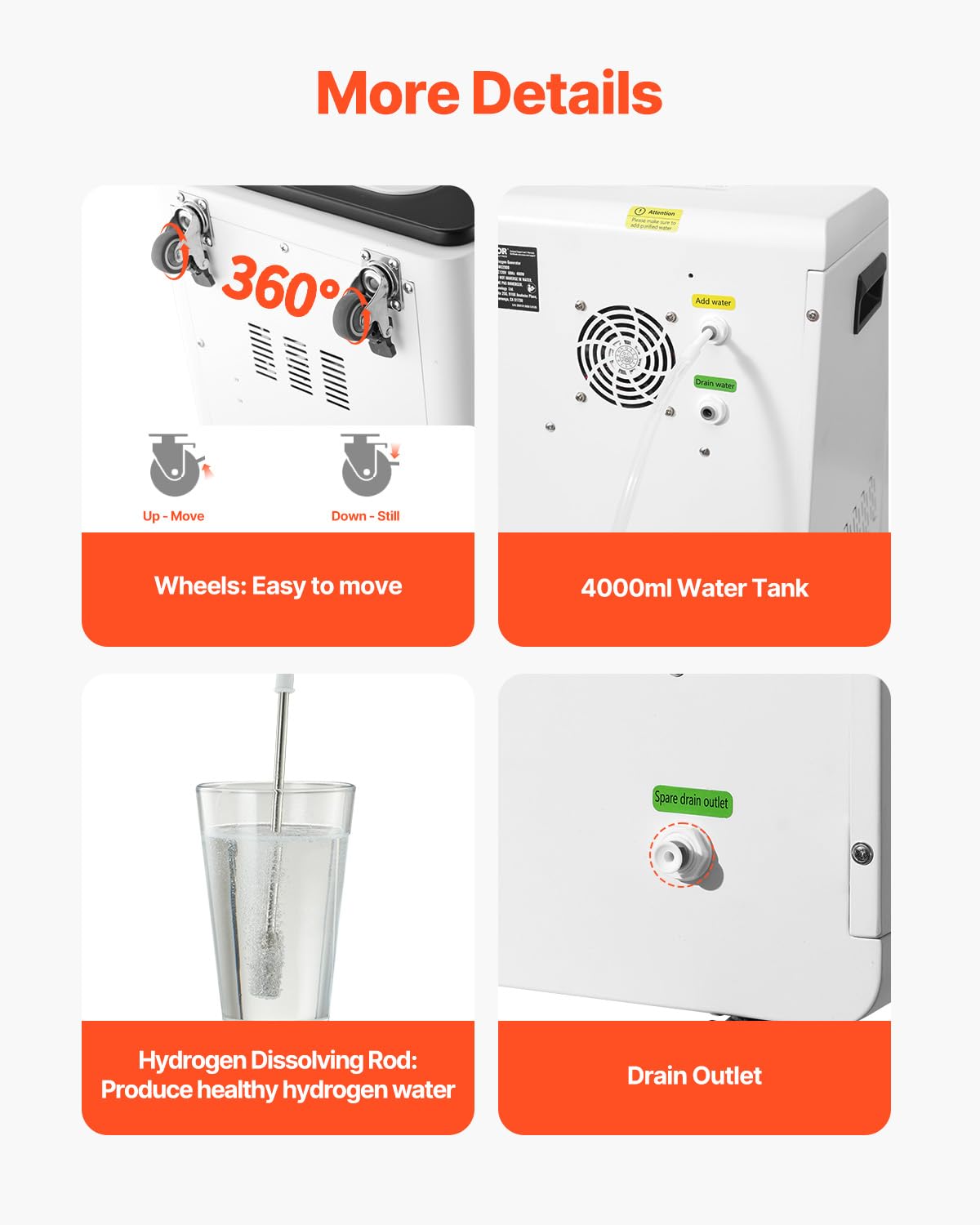VEVOR Hydrogen Inhalation Machine, 99.99% High Purity Hydrogen Inhaler, HO-Separated 1800ml/min Dual Port Hydrogen Oxygen Inhaler, Hydrogen-Rich Water Generator with Wheels for Home Travel