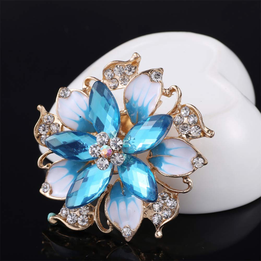 Flower Crystal Brooches Pins Fashion Beautiful Created Rhinestone Floral Brooch Good Idea for Party Dance Wedding Banquet for Elegant Women Girl (Blue Crystal Brooch)