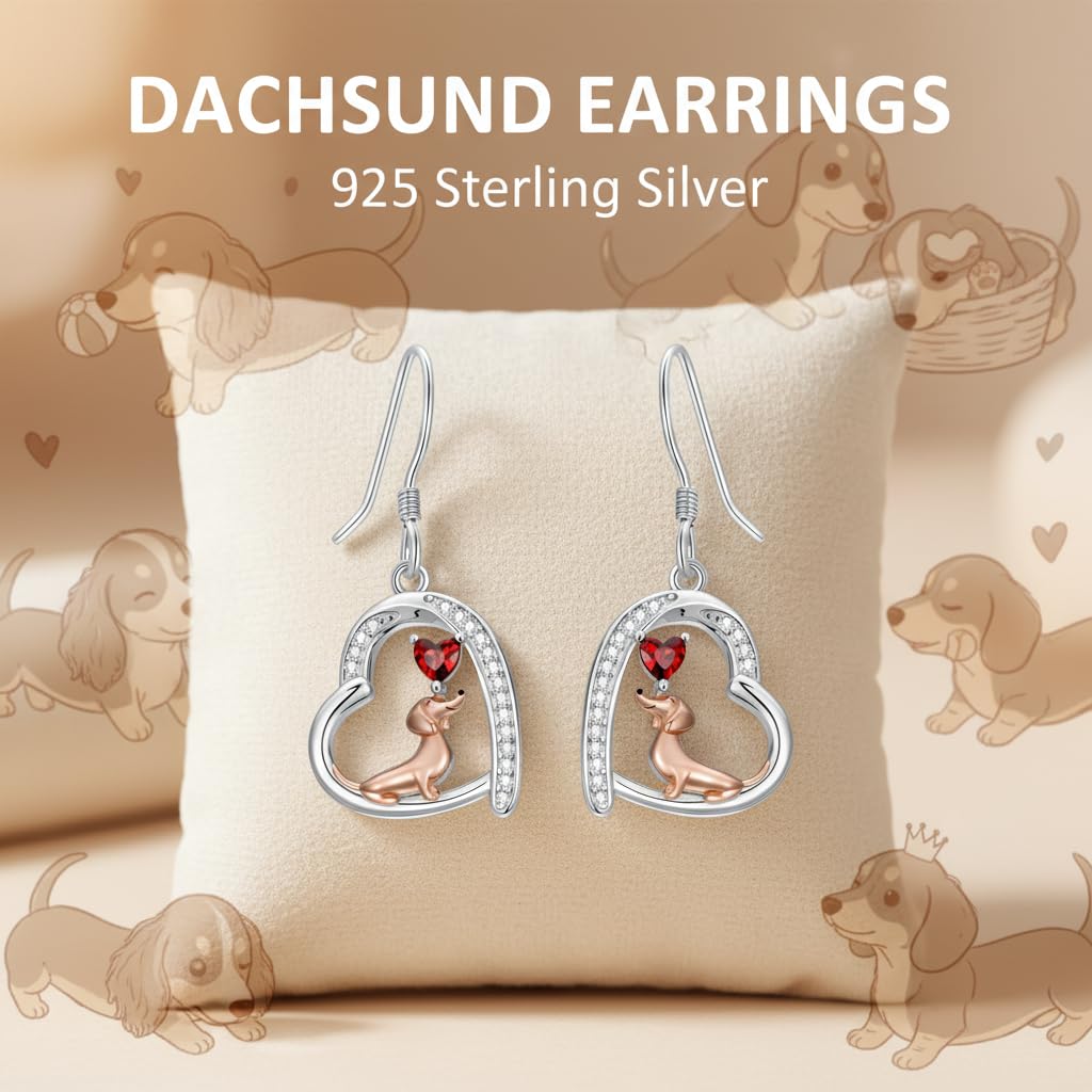 PROESS Dachshund Earrings for Women 925 Sterling Silver Dangle Drop Dog Earrings Cute Dachshund Jewelry Gifts for Christmas Birthday