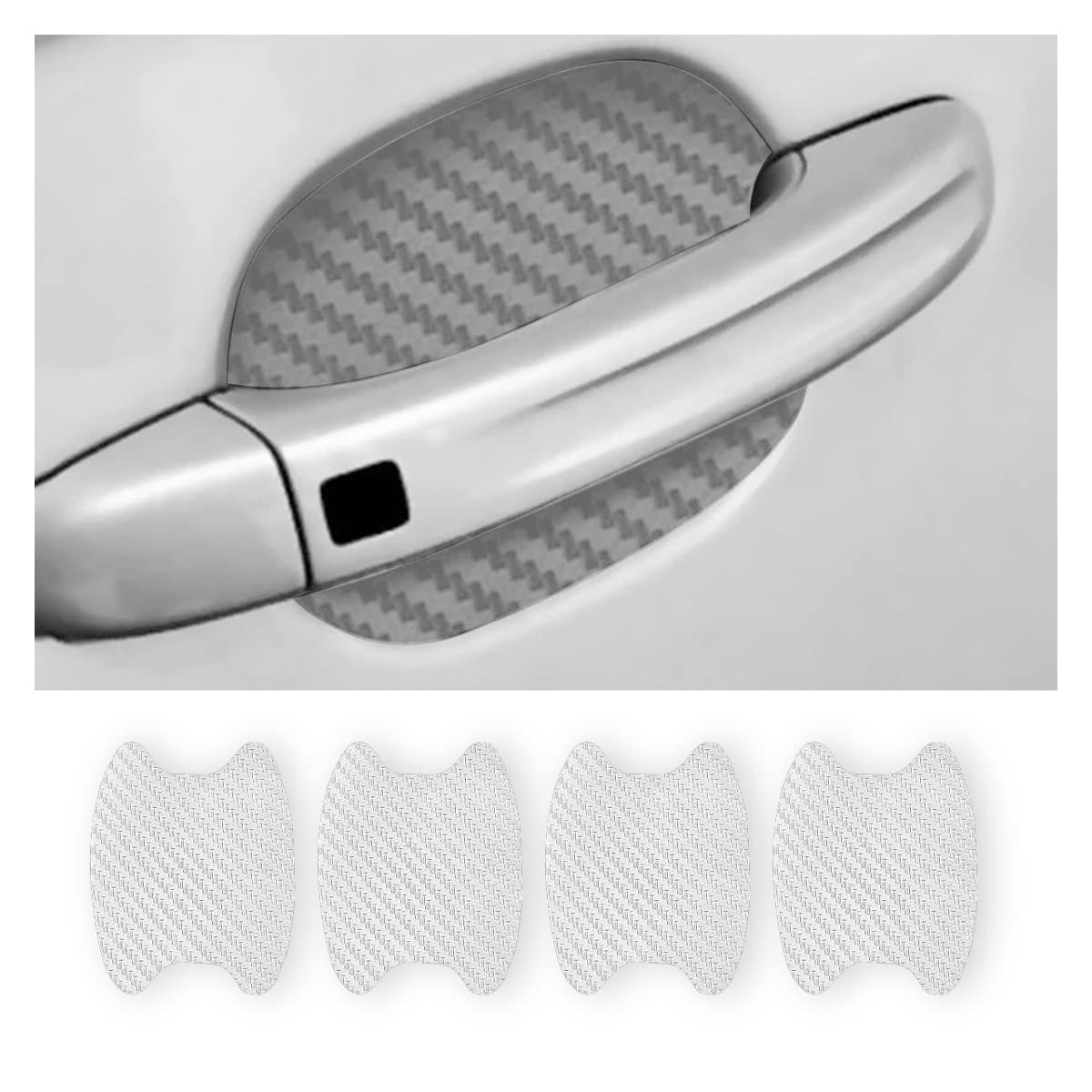 4PCS Sticker, Carbon Fiber Anti-Scratches Car Door Cup Protector, Non-Marking Auto Door Handle Protective Film, Universal for Most Car Handles (Black/4PCS)