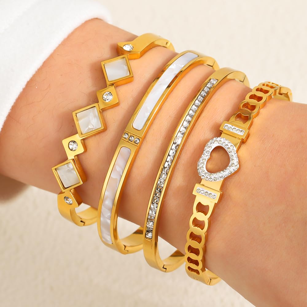 Stainless Steel Bangle Bracelet Set for Women - Gold Love Bangle Non Tarnish Jewelry with Sparkling Crystal Inlay for Love Gifts