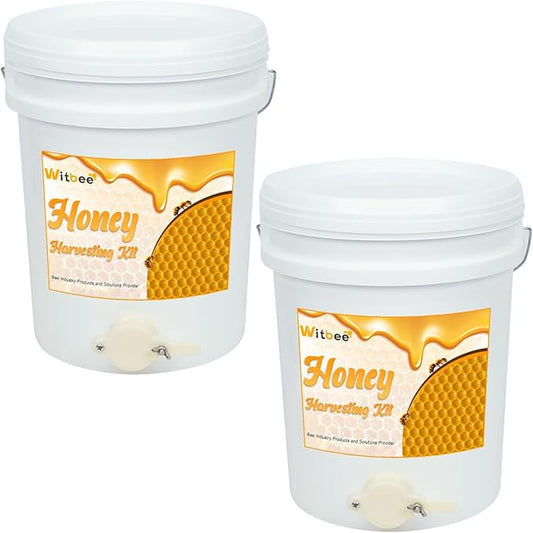 witbee 2 Pack Plastic Honey Bucket, 5 Gallon Bucket with Honey Gate Valve for Honey Extractor Equipment, Honey Harvesting Tool, Beekeeping Supplies