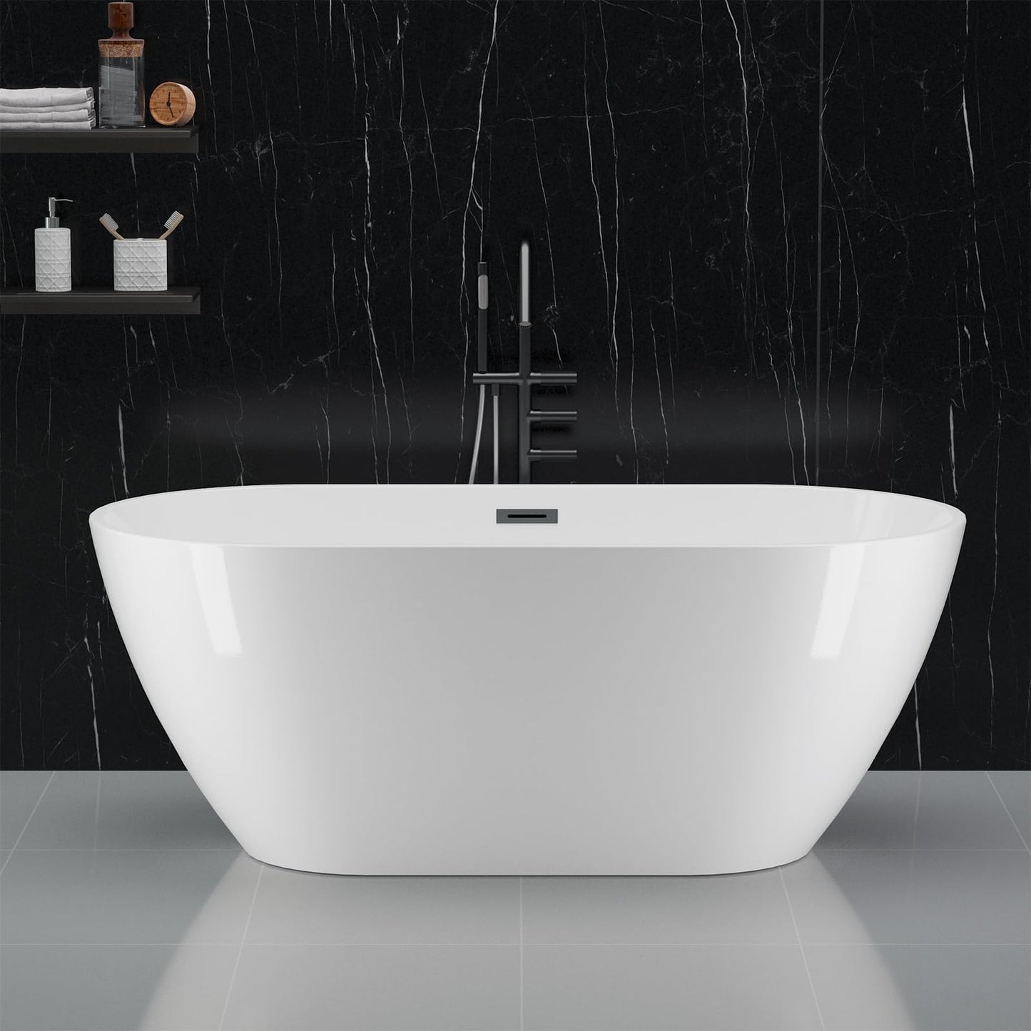 67" Free Standing Tub, Acrylic Freestanding Bathtub, Modern Soaking Tub with Integrated Overflow and Drain, White Bathroom Fixture, Stand Alone Bathtub, CUPC Certified, MB