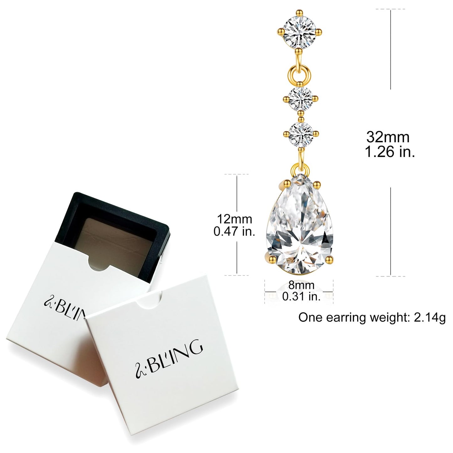 SBLING Cubic Zirconia Teardrop Earrings Wedding Earrings for Brides Bridesmaids, Bridal Dangle Earrings, Teardrop Crystal Drop earrings for Women Jewelry Gifts