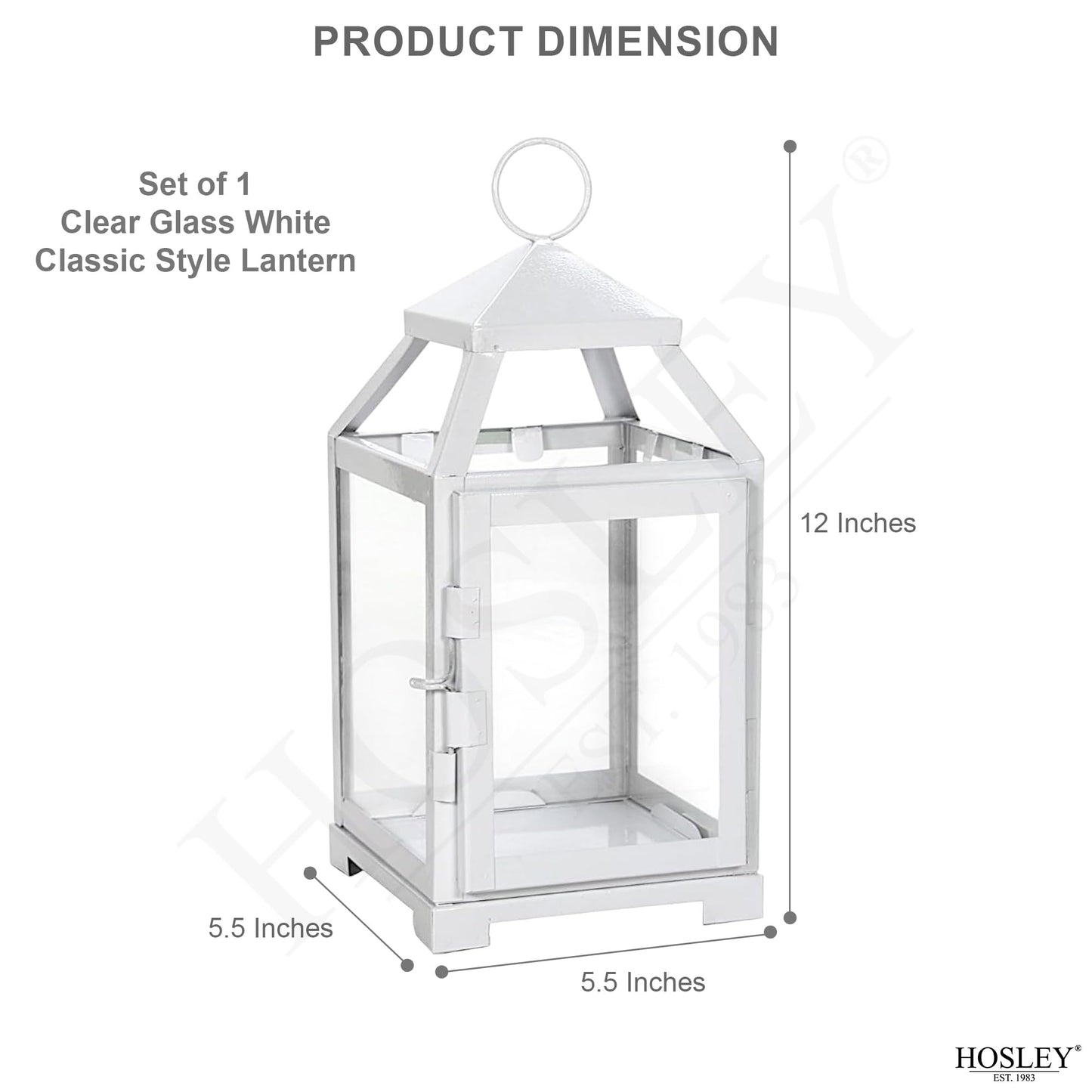 Hosley Set of 2 Clear Glass and Iron White Color Farmhouse Classic Style Lantern 12 Inch High Ideal Gift for Weddings Bridals Special Occasions Parties Aromatherapy and Spa Settings O4