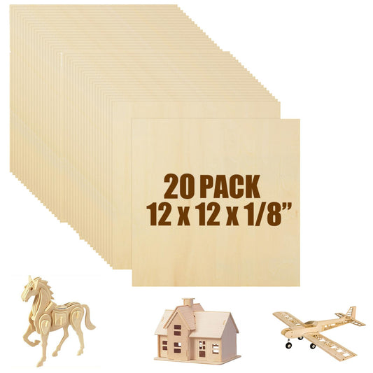 20PCS Basswood Sheets 12x12 Inch Unfinished Square Wood Pieces for Crafting 3mm Plywood Board 1/8" Thin Wooden Sheets Wood Slices Natural Wood Planks for Craft DIY Arts Project Painting Pyrography