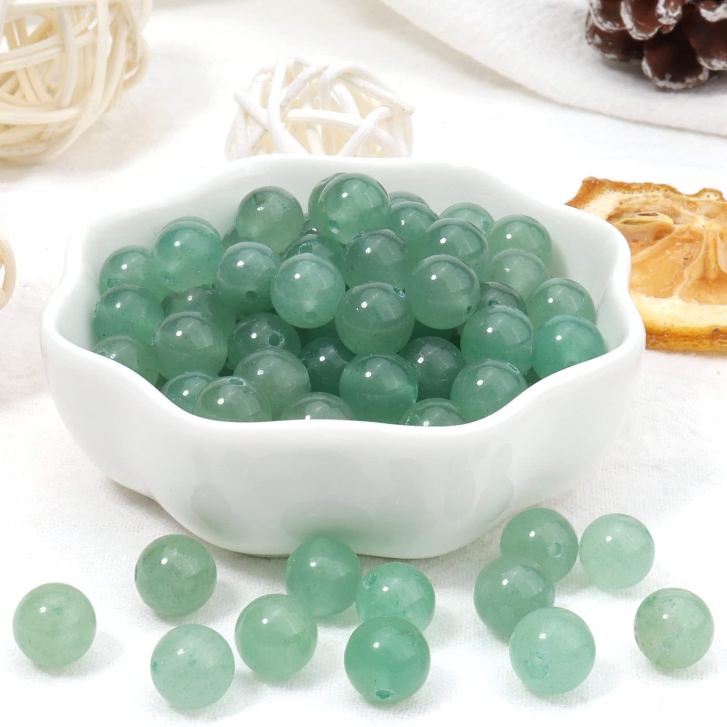 60pcs 6mm Natural Stone Beads Green Aventurine Beads Energy Crystal Healing Power Gemstone for Jewelry Making, DIY Bracelet Necklace