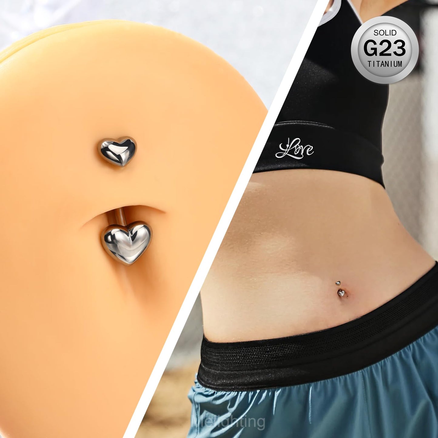 Melighting Titanium Belly Button Ring 14G Heart Belly Ring Internally Threaded G23 Titanium Navel Piercing Hoop Navel Barbell Body Piercing Jewelry 10 mm