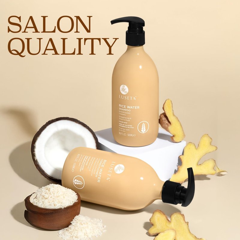 Luseta Rice Water Shampoo and conditioner Set Strengthening & Nourishing Revitalizes Shine for All Hair Types Hydrating & Frizz Control for Women and Men 16.9oz*2
