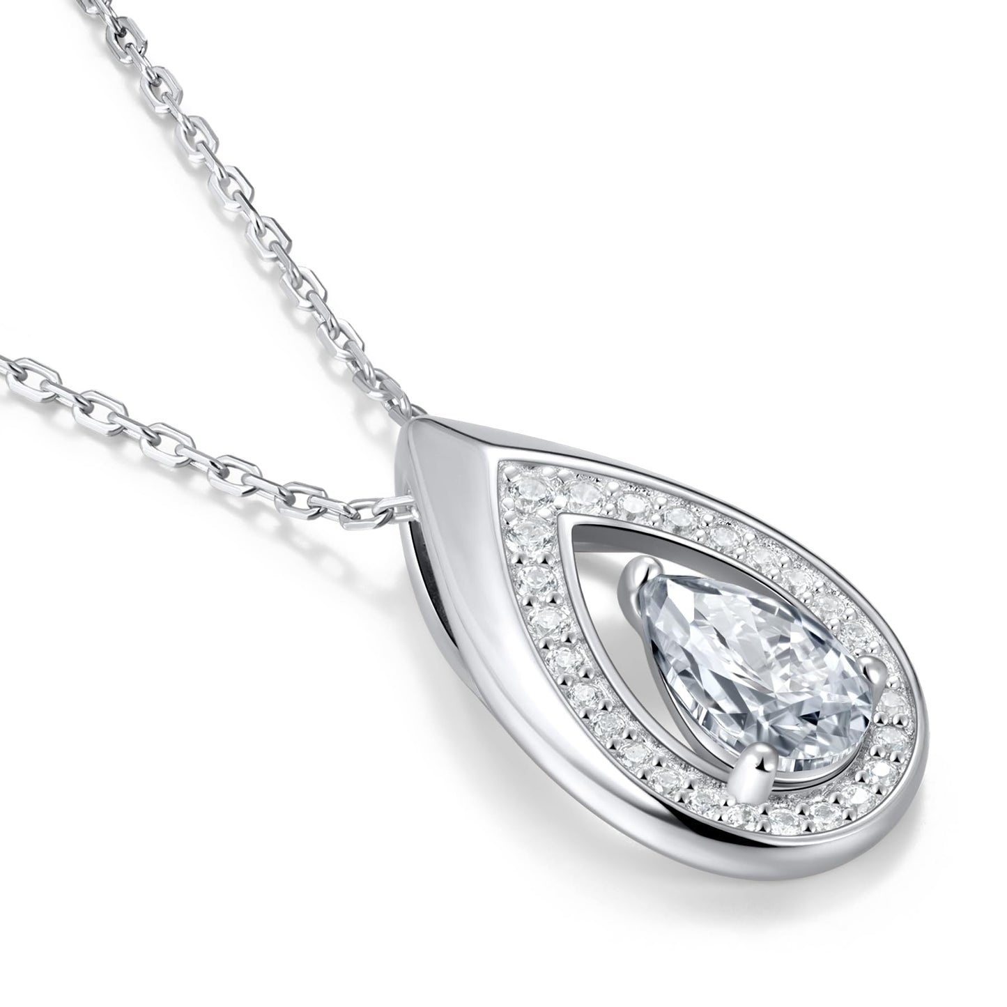 Kstyle 925 Sterling Silver Diamond April Birthstone Pendant Necklace Teardrop Jewelry Valentine's Day Anniversary Birthday Gift for Wife Girlfriend Mom Sister Non Tarnish