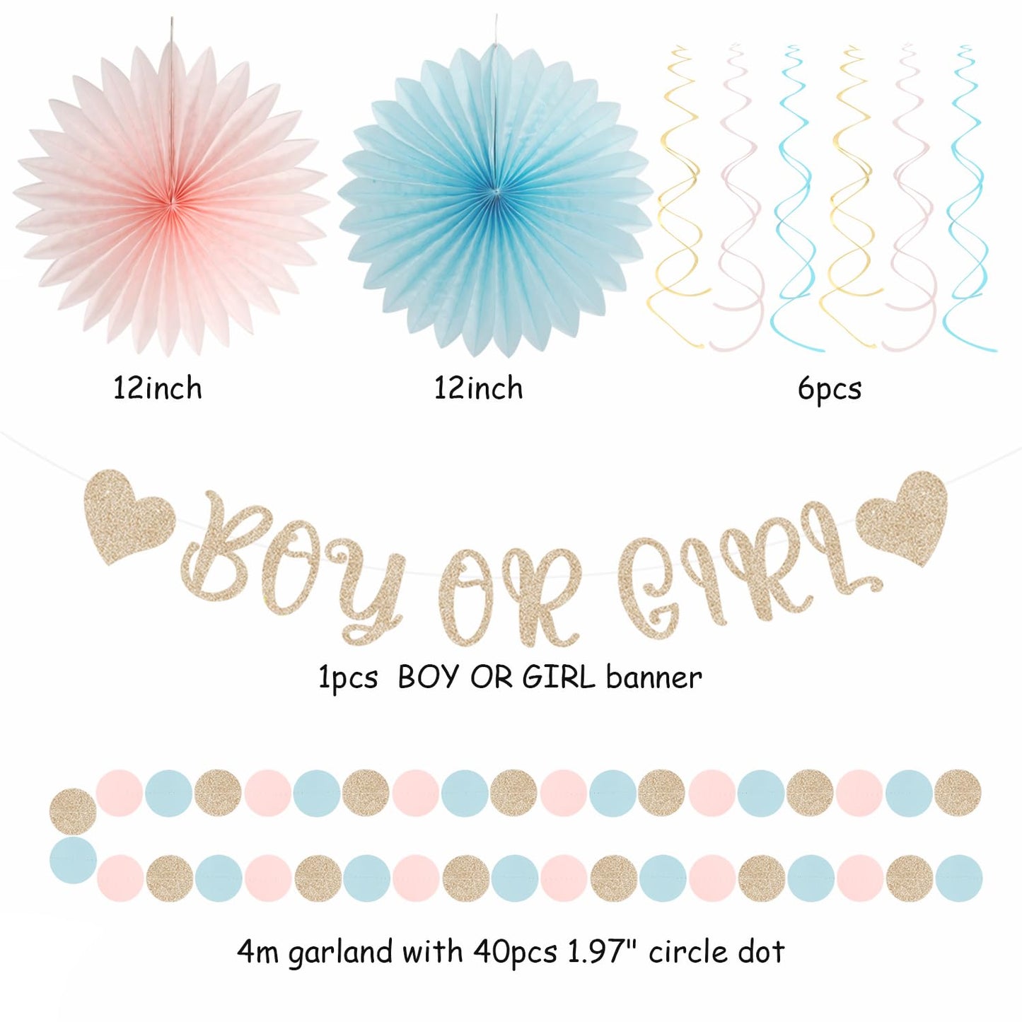 Light-Pink Blue Champagne Gender-Reveal Party-Decorations - 22pcs Boy Or Girl Banner,Neutral Paper Lanterns Streamers,Tissue Pom Poms Flowers Fans Bear Theme Decor Supplies Hugmoon