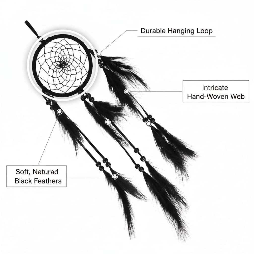 Handmade Large Wood Beads Dream Catcher Dreamcatcher Craft Hanging Pendant Ornament Gift for Living Room Home Decoration Wedding and Festivals (Black)