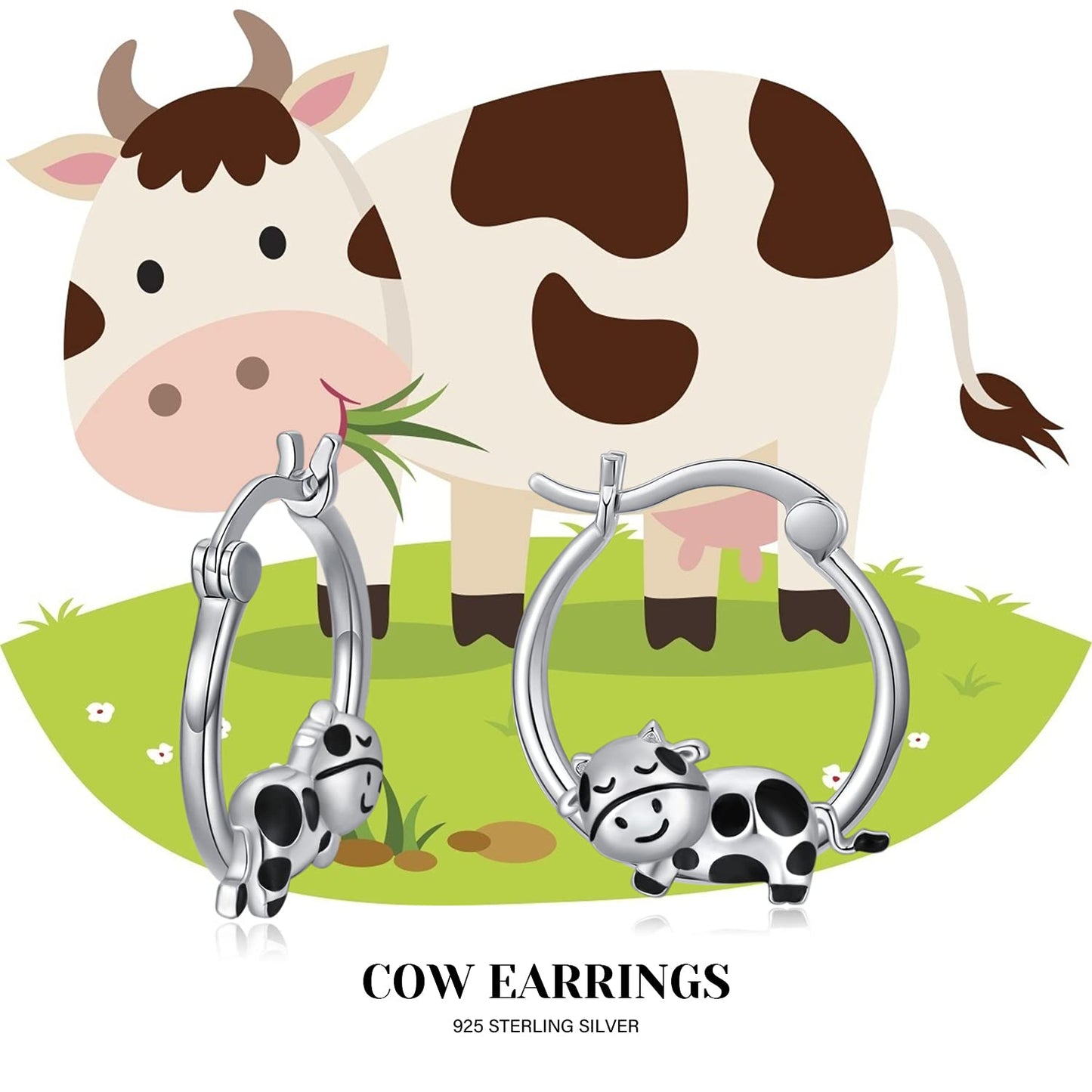 Cow Earrings for Women Girls 925 Sterling Silver Cute Animal Cow Huggie Hoop Earrings for Sensitive Ears Milk Cow Jewelry Graduation Gifts for Women Daughter Her