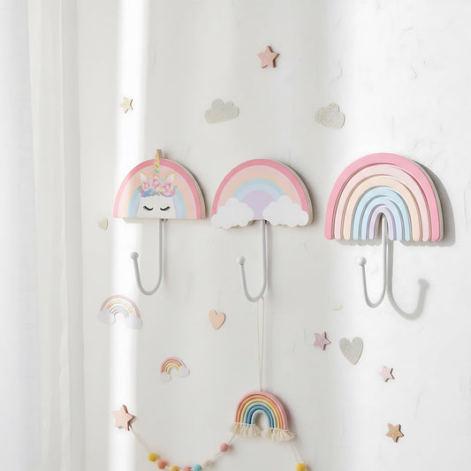 AceOrbit 3 Pcs Rainbow Wall Hooks Unicorn Wall Hangers Pink Nursery Coat Rack Rainbow Art Holder for Kids Bedroom Home Decoration