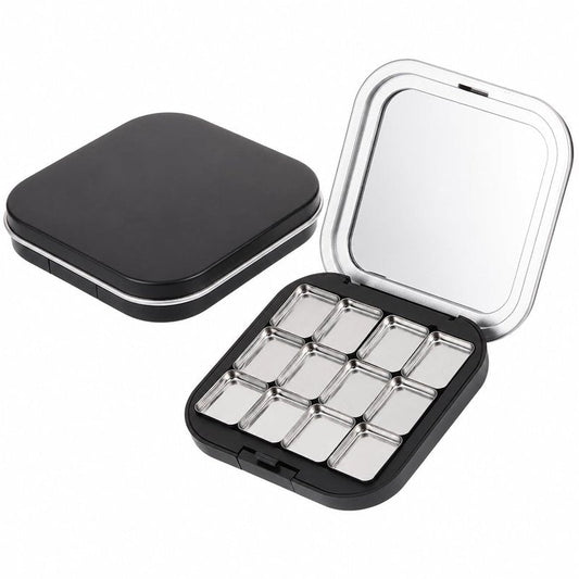 FRCOLOR 2 Pack Magnetic Makeup Palette Empty, Small Empty Eyeshadow Palette with 12 Grids, Mini Travel Makeup Organizer, Refillable Cosmetic Pan Case for DIY Depotting Blush Lipstick Contour Powder