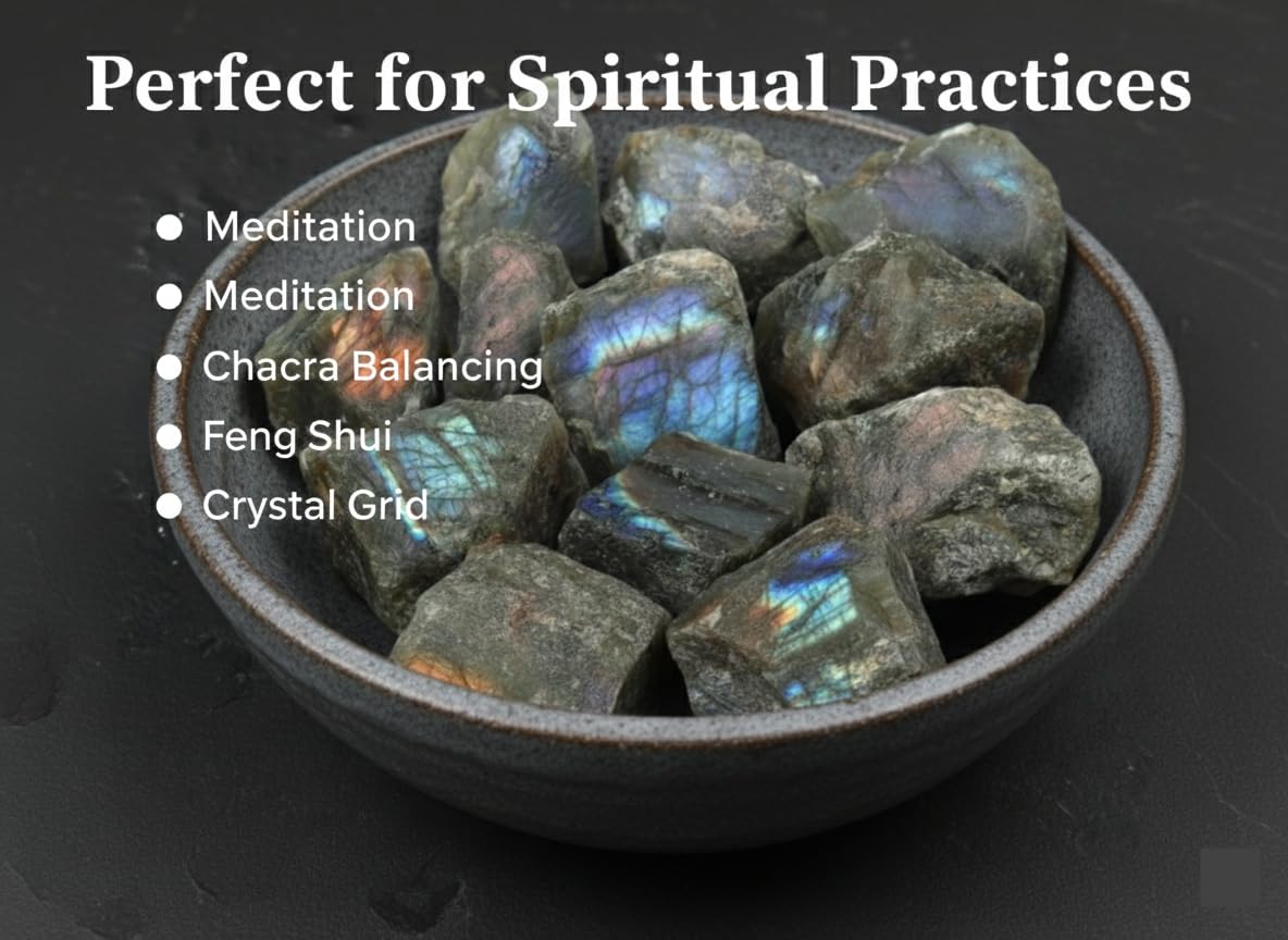 Labradorite Raw Crystal Stone 1.25"–2.0"– Natural Rough Gemstone with Iridescent Flash for Meditation, Chakra Balancing, Reiki, Feng Shui, Spiritual Practices & Home Décor