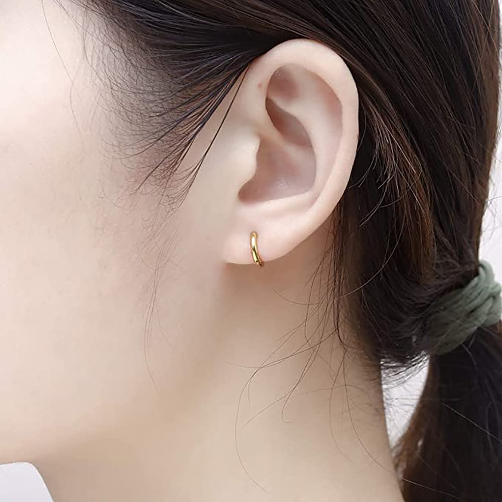 316L Surgical Stainless Steel Huggie Hoop Earrings 8mm Gold Hypoallergenic Earrings Hoop Cartilage Helix Lobes Hinged Sleeper Earrings For Men Women(B09:8mm Gold (THK 1.5mm))