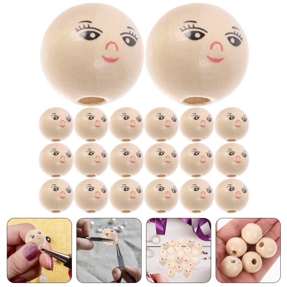 FOMIYES Wood Smile Beads 50pcs 14MM Wooden Round Beads Smile Face Ball Wood Spacer with Hole for DIY Jewelry Bracelet Necklace Craft Making