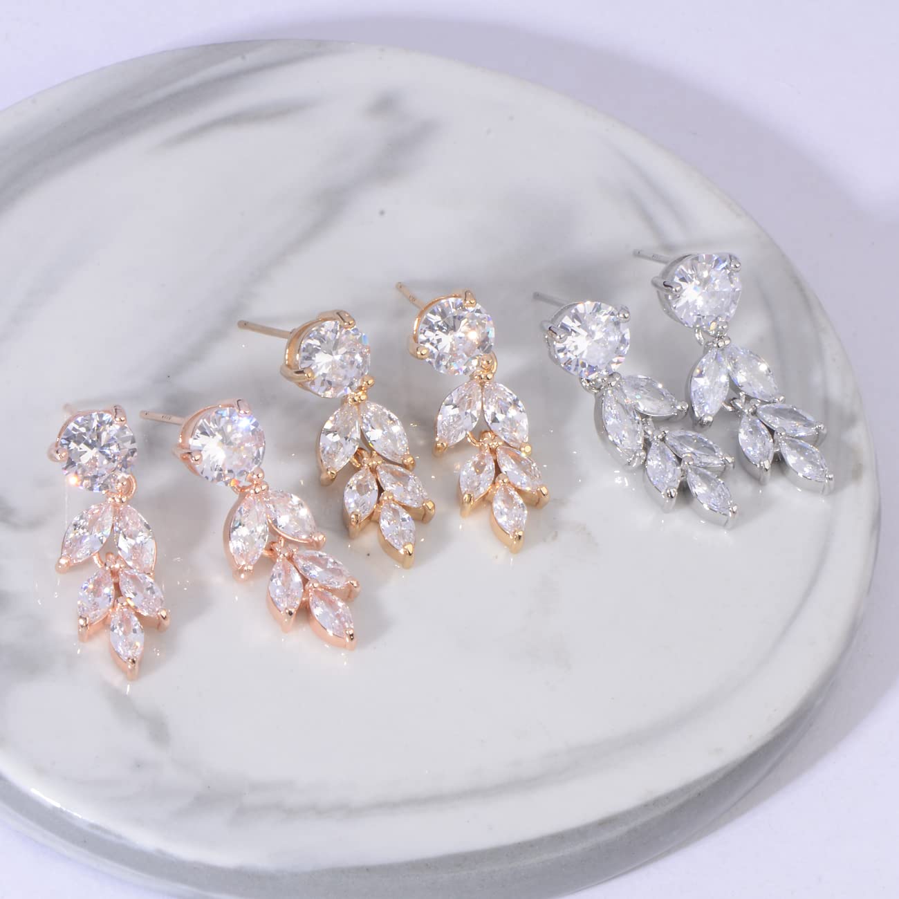 Cinmilada Bridal Earrings for Wedding Rose Gold Sterling Silver Marquise Teardrop Cubic Zirconia Crystal CZ Cluster Earrings for Bride Bridesmaids Women Costume Jewelry Gift