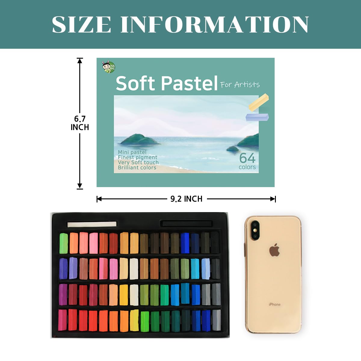 HA SHI Soft Chalk Pastels, 64 colors with additional 2pcs, Non Toxic Art Supplies, Drawing Media for Artist Stick Pastel for Professional, Beauty Nail Art, Pan Chalk Pastels