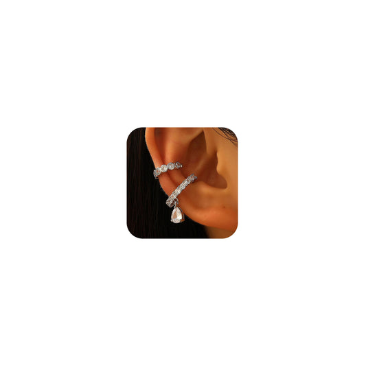 2 Pairs Hoop Earrings for Women Trendy Huggie Ear Cuffs Non Piercing Clip On Earring Silver Hypoallergenic Rhinestone Cartilage Earring Sets for Multiple Piercing Cute Small Jewelry Gift