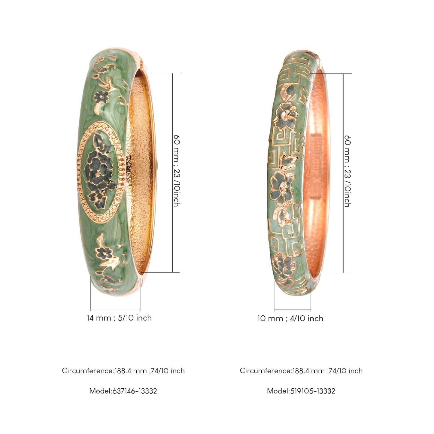 UJOY Fashion Cloisonne Bracelets Colorful Enameled Flower Spring Hinged Plated Bangles Womens Jewelry Gifts 55C58-55A114 Green