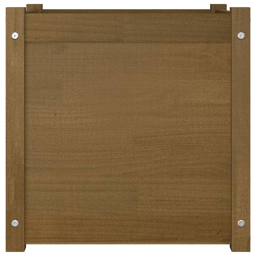 Xolmizyn Square Garden Planter Box, 19.7-inch Solid Pinewood Raised Bed for Flowers and Herbs, Decorative Honey Brown Wood Container for Patio, Balcony, and Terrace Decor