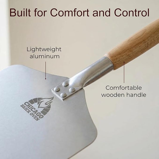 Chicago Brick Oven Pizza Peel, 12" x 14" Aluminum Pizza Paddle, 35.5" Long Pizza Shovel with 21" Detachable Wooden Handle
