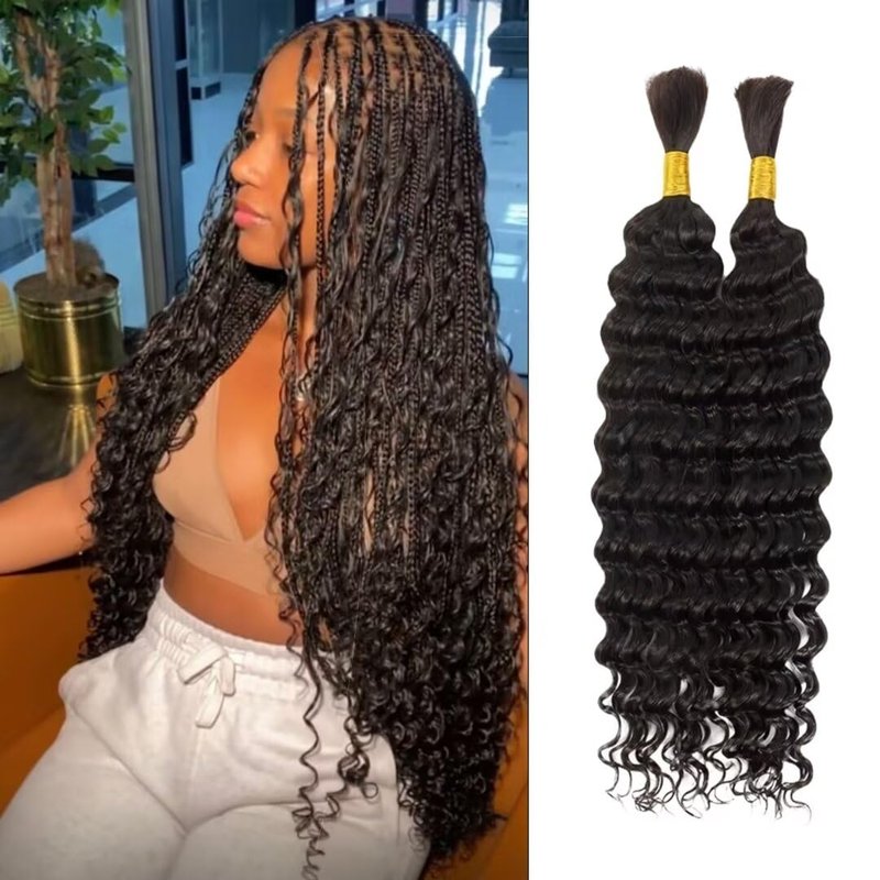 Deep Wave Bulk Human Hair for Braiding Highlight Micro Braiding Hair for Boho Braids Faux Locs Boho Knotless Braids Human Hair Braiding Hair No Weft 2Bundles(22inch, #P4/27)