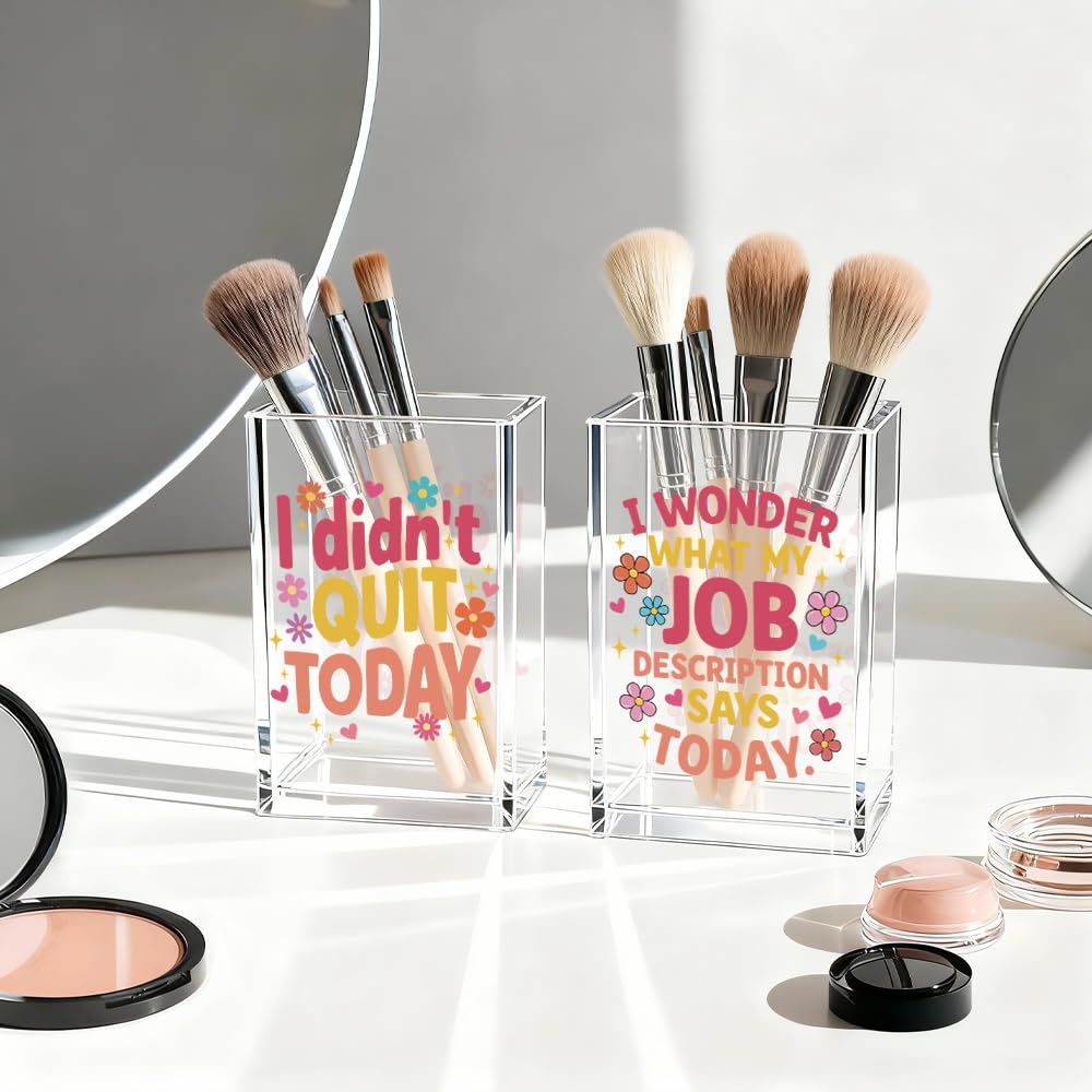 Vgrti I Didn't Quit Today Acrylic Pen Holder Cup Set 2, Cute Pencil Holder Desk Organizer, Funny Desk Accessories, Work Humor Gifts, Sarcastic Office Gifts for Women Coworkers Teachers Besties Nurses