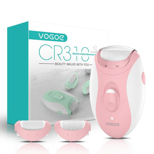 VOGOE Electric Callus Remover for Feet, Rechargeable Foot File Pedicure Tools with 3 Rollers & 2 Speeds, Professional Feet Scrubber Remover Foot Care for Calluses, Cracked Dry Dead Skin CR310 Pink