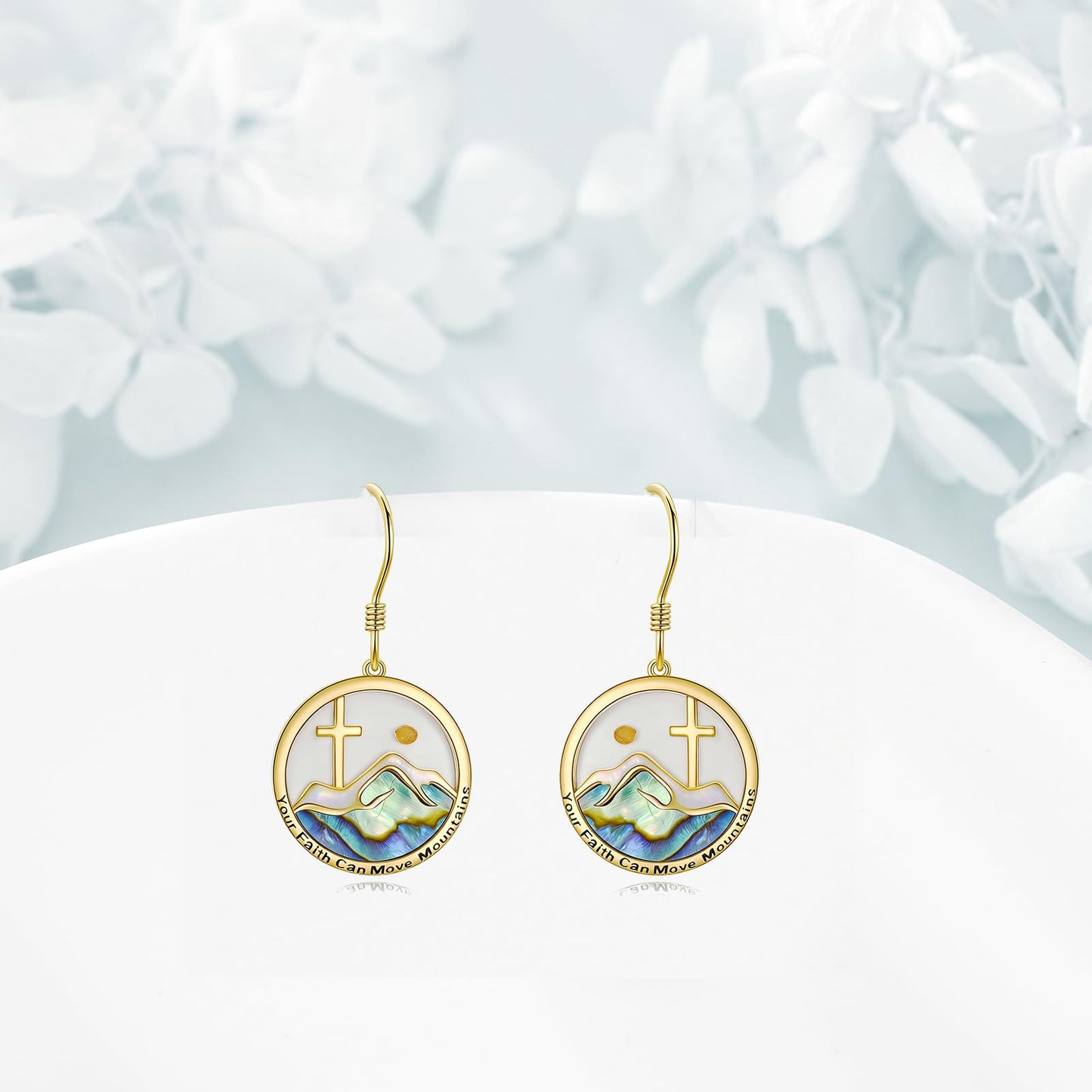 AOBOCO Mustard Seed Earrings for Women Plated Yellow Gold Mountain Cross Christian Earrings Jewelry Mothers Day Birthday Gifts for Mom Friends (Yellow Gold Mountain Cross)