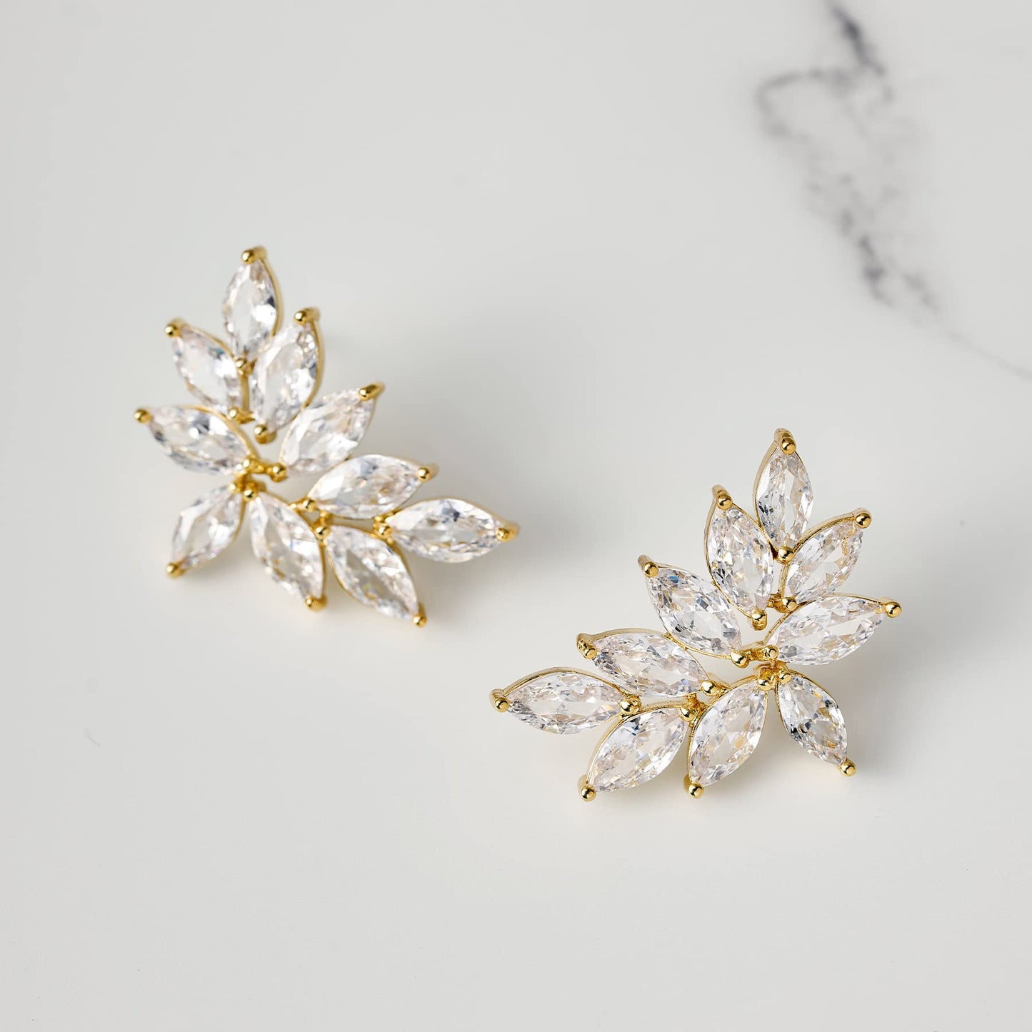 SWEETV Bridal Wedding Earrings for Brides Bridesmaid, Marquise Cubic Zirconia Rhinestone Cluster Earrings for Women, Prom (Gold)