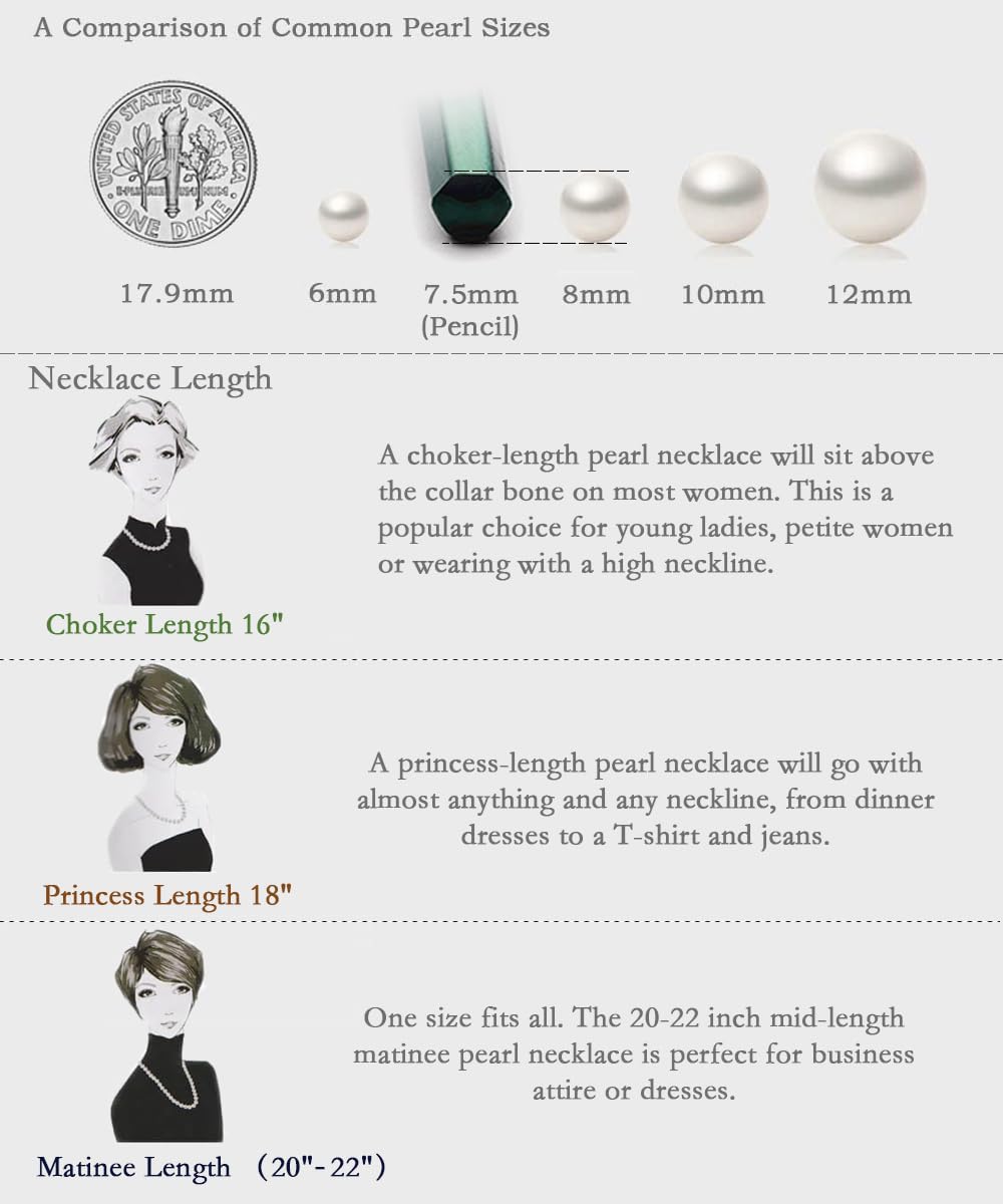 HUWODY Round White Simulated Shell Pearl Necklace Strand Pearl Choker Necklace Jewelry for Women 8mm 22inch