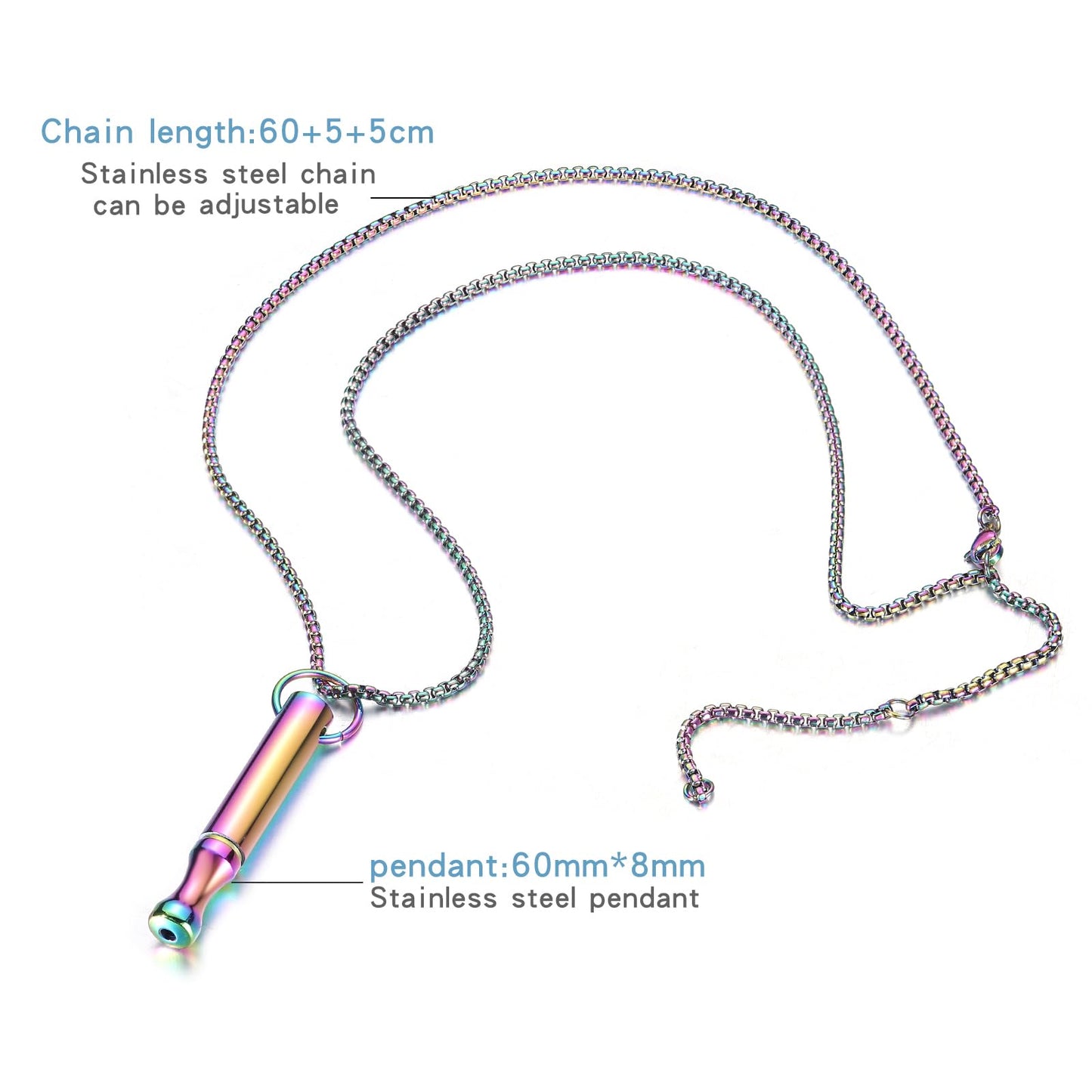 BOLAGTIER Anxiety Breathe Necklace Mindfulness Breathing Necklace Stress Relief Stainless Steel Pendant Necklace for Women Men (Rotundity, Rainbow B)