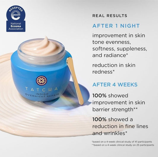 Tatcha Indigo Overnight Repair, Travel-Sized | Mini Redness Reducing, Barrier Reparing Cream - Calm Irritation and Improve Skin Barrier for Sensitive and Eczema-Prone Skin | 15 ml / 0.5 fl. oz.