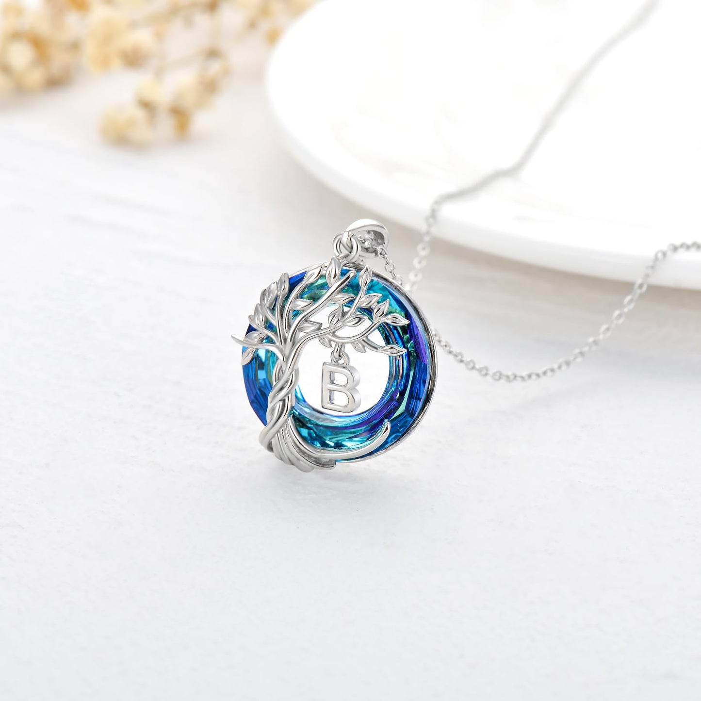 TOUPOP Tree of Life Initial Necklace Gifts for Women Sterling Silver Initial B Letter Jewelry Irish Crystal Pendant Birthday Gifts for Women Her Mom Wife Daughter