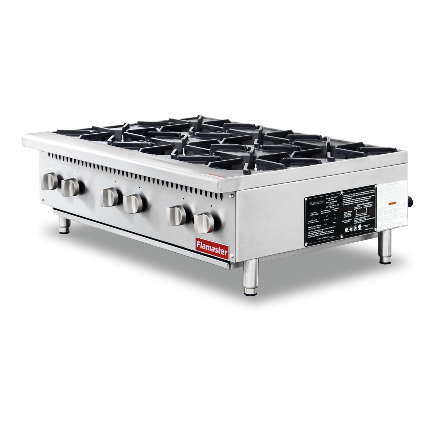 6 Burner Commercial Hot Plate, 36" Countertop Gas Stove Stainless Steel Natural Gas Range with Propane Conversion Kit Cooking Equipment for Restaurant Kitchen-150000 BTU